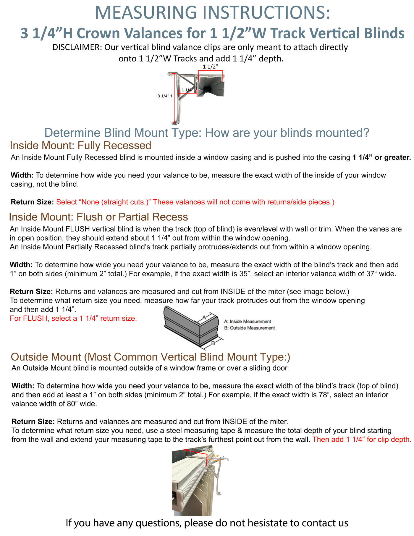Insert-a-Blind crown valence measuring instructions