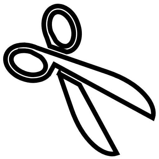 Black line drawing of a pair of scissors on a white background