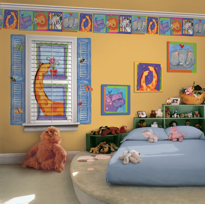 Insert-a-Blind installed in a children's bedroom with colorful animal art